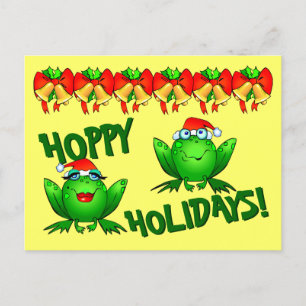Postal Felices Fiestas de Navidad Ranas de Dibujos Animad