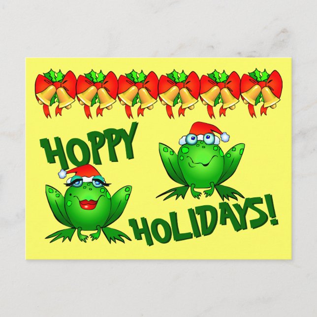 Postal Felices Fiestas de Navidad Ranas de Dibujos Animad (Anverso)