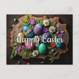 Postal Felices fiestas de Pascua Decoración de Huevos Col