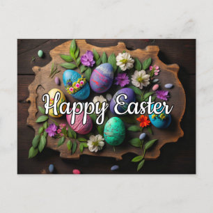 Postal Felices fiestas de Pascua Decoración de Huevos Col