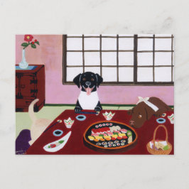 Postal Felices Fiestas de sushi Labradors