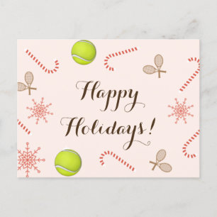 Postal Felices Fiestas de Tenis Racket Racket Candy Cane 