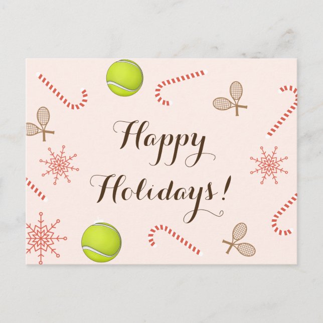 Postal Felices Fiestas de Tenis Racket Racket Candy Cane  (Anverso)