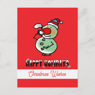 Postal Felices fiestas (divertido muñeco de nieve)