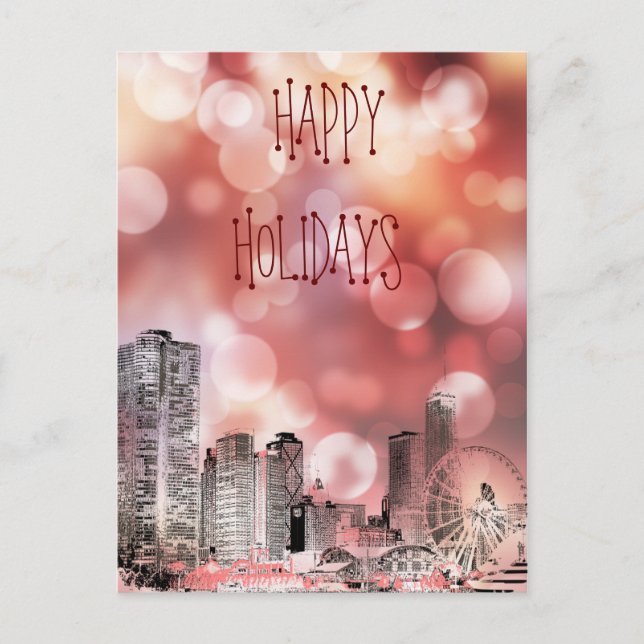 Postal Felices Fiestas en el Skyline de Chicago 2021 (Anverso)