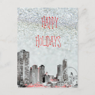 Postal Felices Fiestas en el Skyline de Chicago 2021