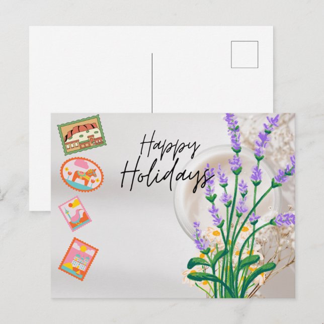 Postal Felices Fiestas en letra moderna (Anverso / Reverso)