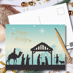 Postal Felices Fiestas Escena del Pesebre de la Natividad