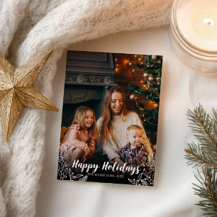 Postal Felices Fiestas Escritura Blanca Foto Navidad