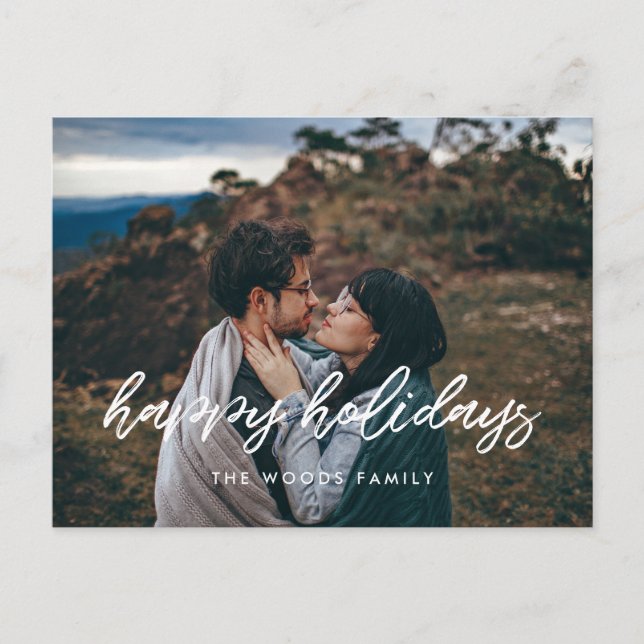 Postal Felices fiestas. Foto de tipografía moderna (Anverso)