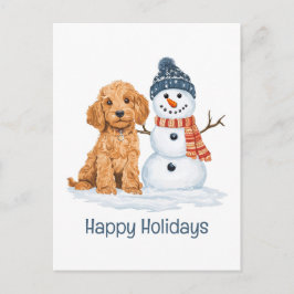 Postal Felices Fiestas Goldendoodle Perro Muñeco de Nieve