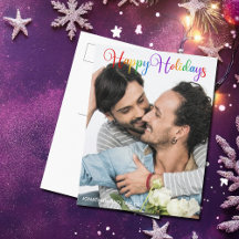 Felices Fiestas Guiones Arcoiris Foto Pareja LGBTQ