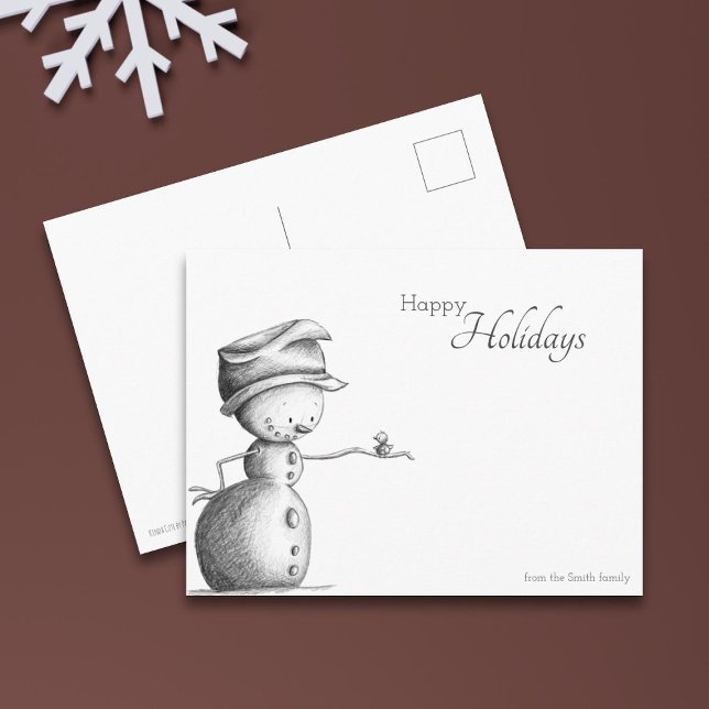 Postal Felices Fiestas Muñeco de Nieve Blanco y Negro con (Subido por el creador)