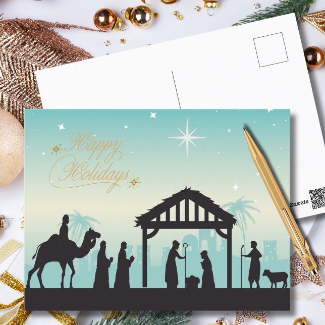 Postal Felices Fiestas Natividad Manger Scene (Subido por el creador)