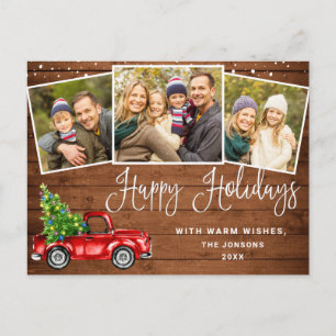 Postal Felices Fiestas Navidades Camión de Granja Roja 3