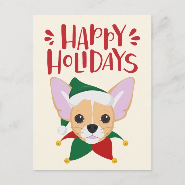 Postal Felices fiestas - Navidades Cute Chihuahua (Anverso)