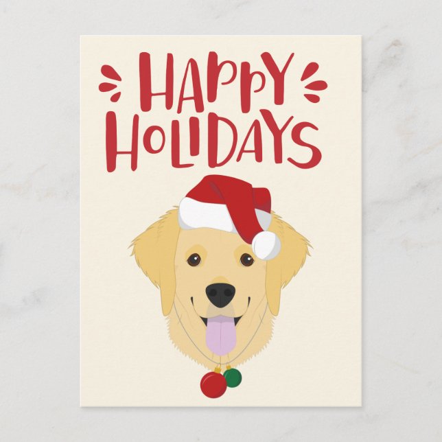 Postal Felices Fiestas - Navidades Cute Golden Retriever (Anverso)