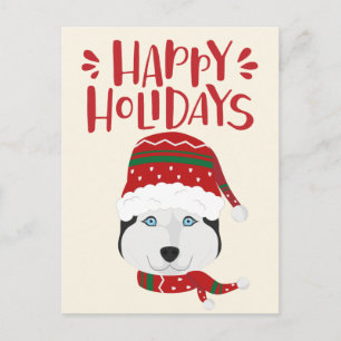 Postal Felices Fiestas - Navidades Cute Husky