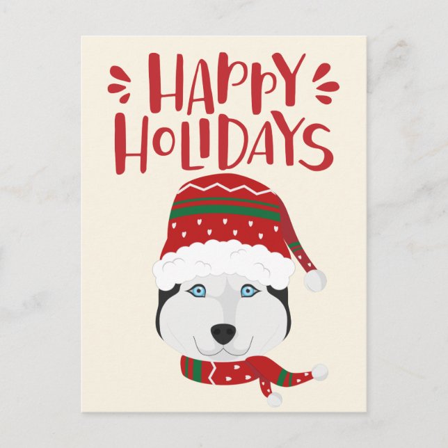 Postal Felices Fiestas - Navidades Cute Husky (Anverso)