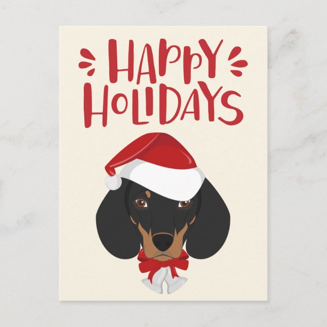 Postal Felices fiestas - Navidades de Cute Dachshund (Anverso)