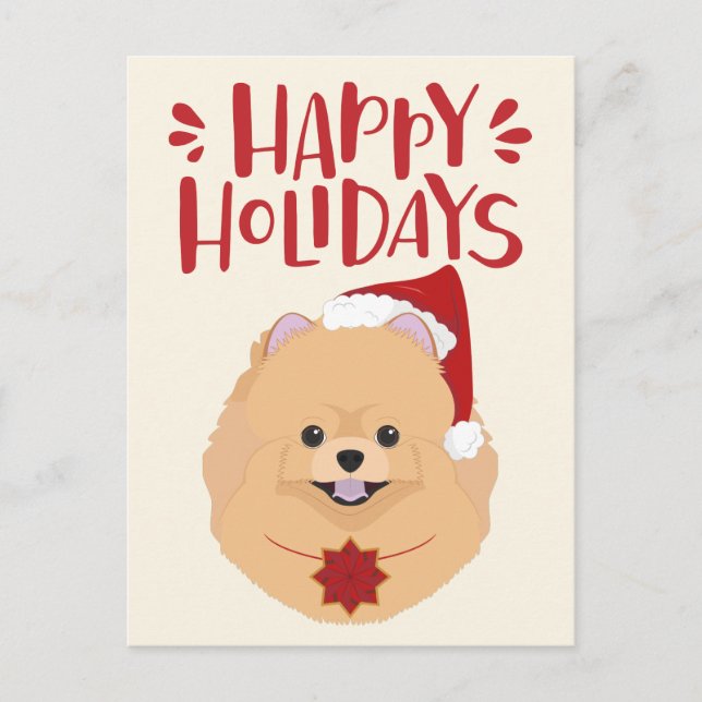 Postal Felices Fiestas - Navidades de Cute Pomerania (Anverso)