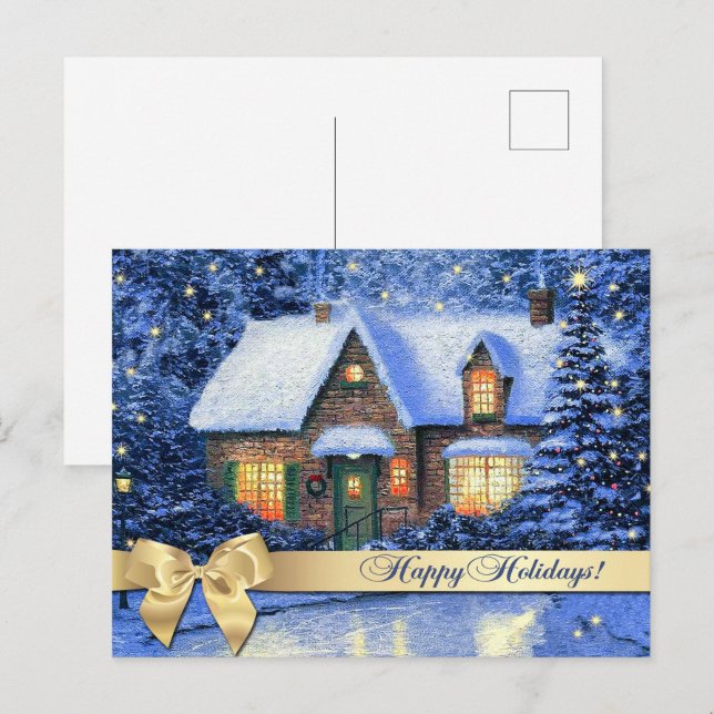 Postal Felices Fiestas. Navidades de pintura de Snowy Vil (Anverso / Reverso)