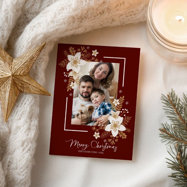 Postal Felices fiestas Navidades florales blancas foto (Subido por el creador)