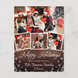 Postal Felices fiestas Navidades Rústico 4 Fotos Saludos