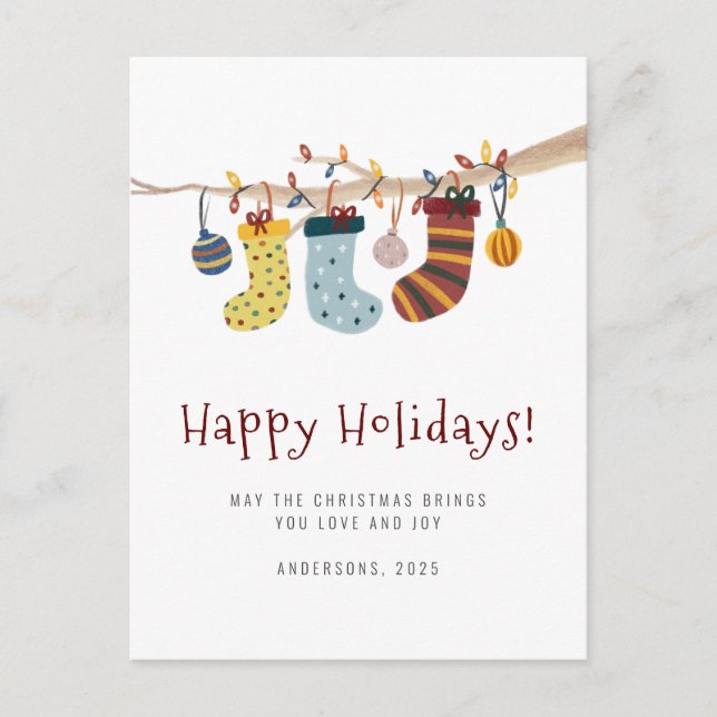 Postal Felices fiestas Navidades Socks Saludos (Anverso)