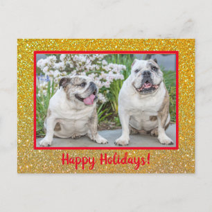 Postal Felices Fiestas Purpurina de Oro Nombre moderno de
