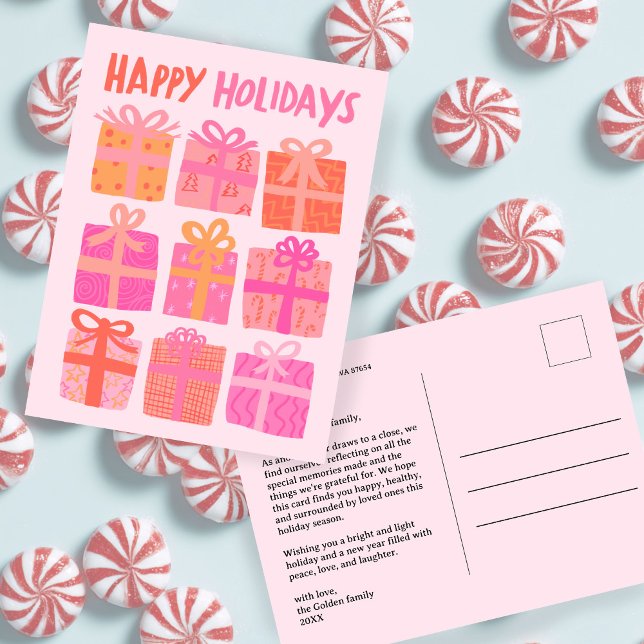 Postal FELICES FIESTAS Regalos Presentes Navidad PERSONAL (HAPPY HOLIDAYS Gifts Presents Christmas CUSTOM Pink Cute Holiday Postcard
)
