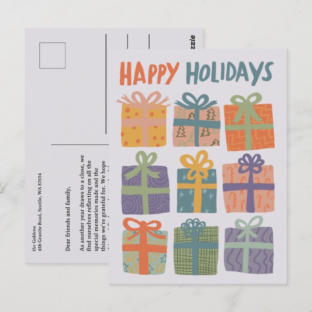Postal FELICES FIESTAS Regalos Presentes Navidad PERSONAL (Anverso / Reverso)