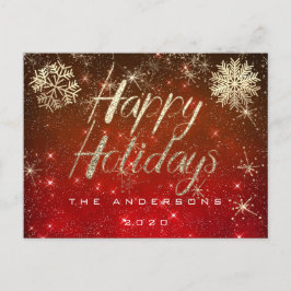 Postal Felices Fiestas Script Oro Nieve Red Spark Nombre