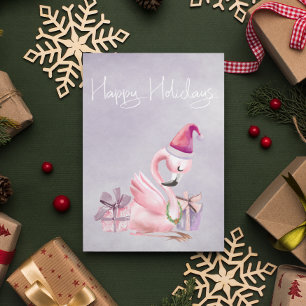 Postal Felices Fiestas Tropical Lindo Flamingo Rosa