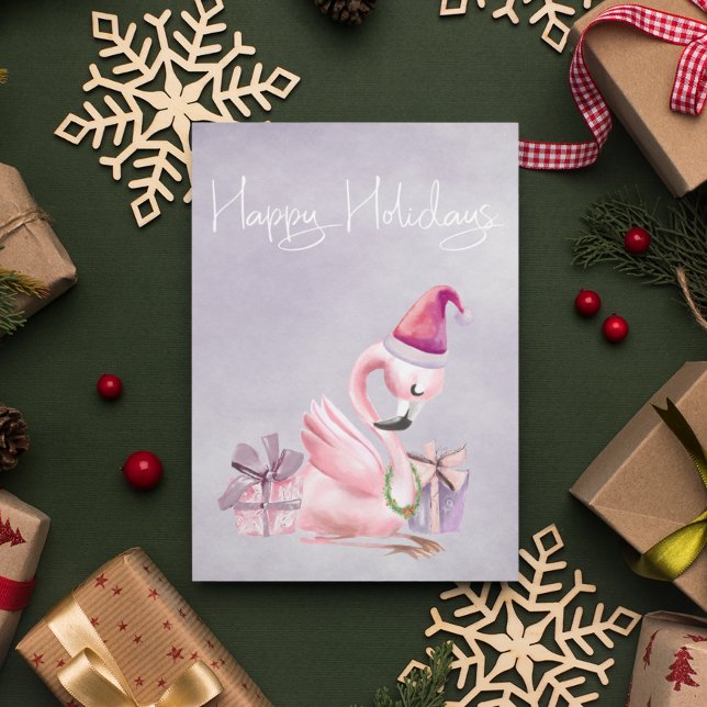 Postal Felices Fiestas Tropicales Bonito Flamingo Rosa (Subido por el creador)