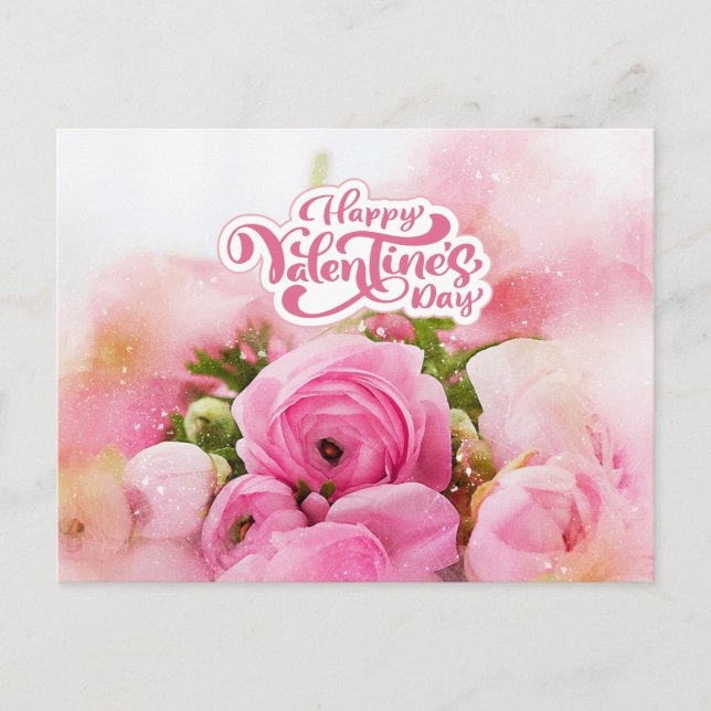 Postal Felices flores rosas del Día de San Valentín (Anverso)