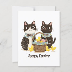 Postal Felices gatos de Pascua Caza Cesta de Pascua Bebés