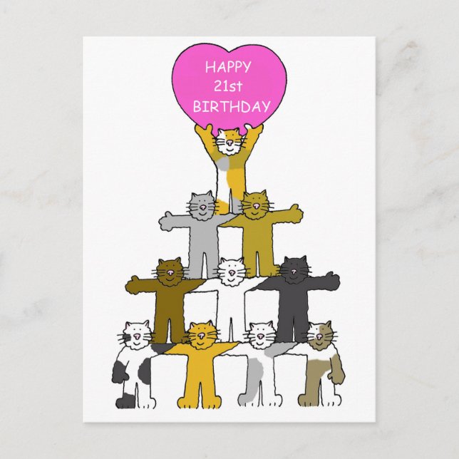 Postal Felices gatos Personalizados del 21 de cumpleaños. (Anverso)