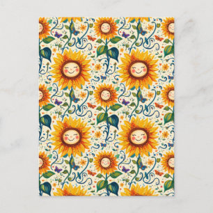 Postal Felices girasoles: Cheery Sunflower Pattern