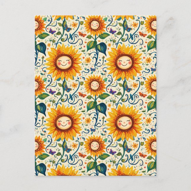 Postal Felices girasoles: Cheery Sunflower Pattern (Anverso)