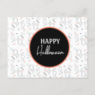Postal Felices Halloween Fantasma Hand Letters Doodles