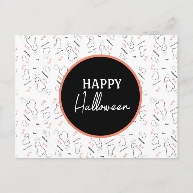 Postal Felices Halloween Fantasma Hand Letters Doodles (Anverso)