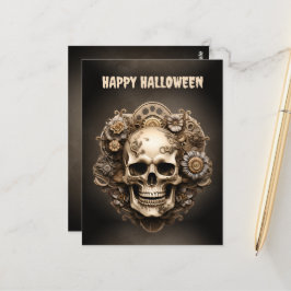 Postal Felices Halloween Steampunk Skull Skeleton