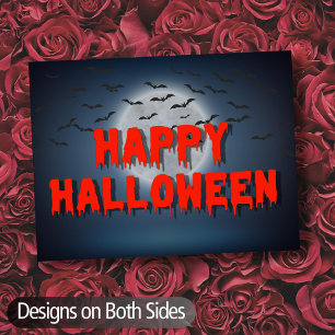 Postal Felices murciélagos góticos de Halloween con sangr