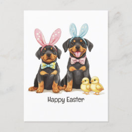 Postal Felices Orejas de Conejo de Rottweiler de Pascua