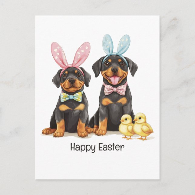 Postal Felices Orejas de Conejo de Rottweiler de Pascua (Anverso)