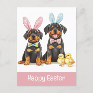Postal Felices Orejas de Conejo de Rottweiler de Pascua