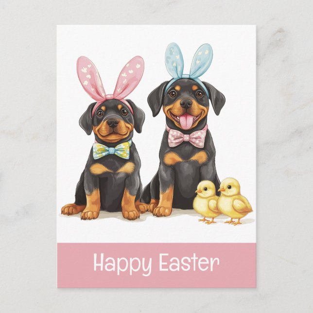 Postal Felices Orejas de Conejo de Rottweiler de Pascua (Anverso)