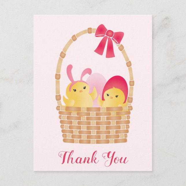 Postal Felices Pascuas Pollitos Rosa (Anverso)