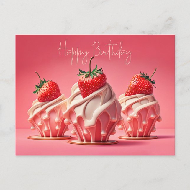 Postal Felices pasteles de fresa de cumpleaños (Anverso)